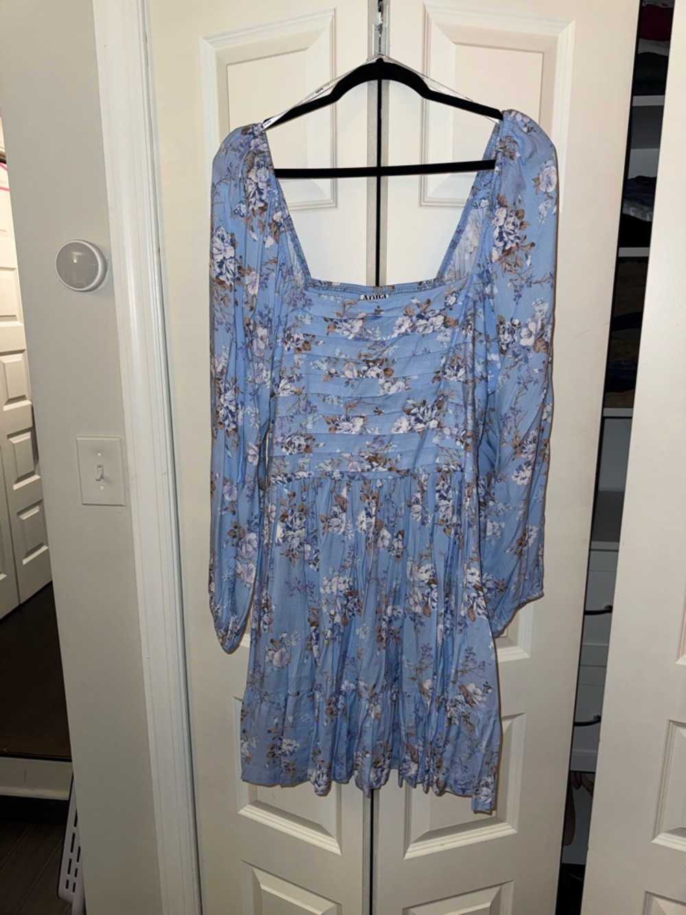 ARULA Blue Floral Square-Neck Mini Dress
